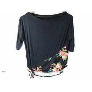 NWT Mai Soli Womens XL Black Blouse Short Sleeve Made In The USA